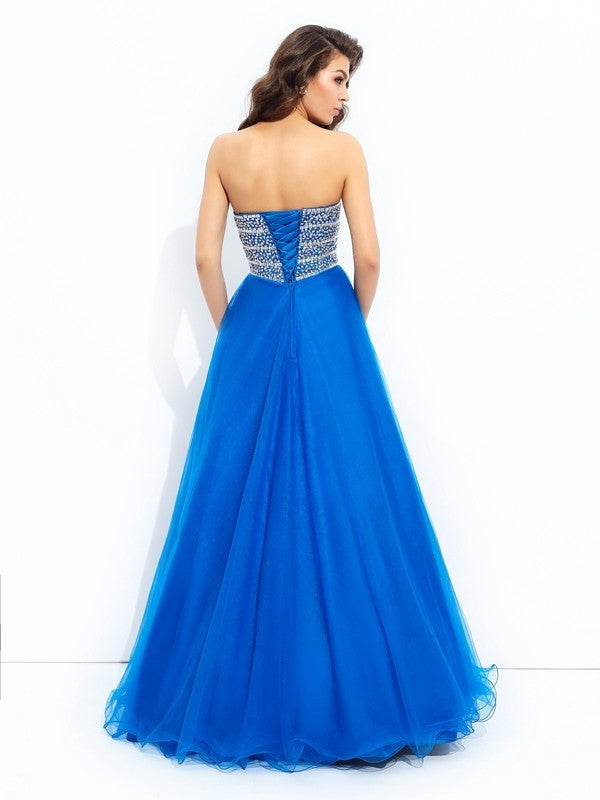 A-line/Princess Sweetheart Sequin Sleeveless Long Net Dresses DEP0002906