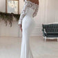 Trumpet/Mermaid Off-the-Shoulder Long Sleeves Court Train Lace Chiffon Wedding Dresses DEP0005997
