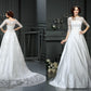 A-Line/Princess Bateau Lace 1/2 Sleeves Long Satin Wedding Dresses DEP0006562