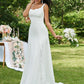 A-Line/Princess Lace Ruffles Straps Sleeveless Sweep/Brush Train Wedding Dresses DEP0006536