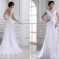 A-Line/Princess Beading V-neck Long Sleeveless Tulle Wedding Dresses DEP0006660
