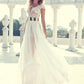 A-Line/Princess V-neck Short Sleeves Lace Floor-Length Chiffon Dresses DEP0001906