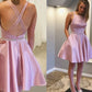 A-Line/Princess Satin With Rhinestone Straps Sleeveless Short/Mini Homecoming Dresses DEP0004532