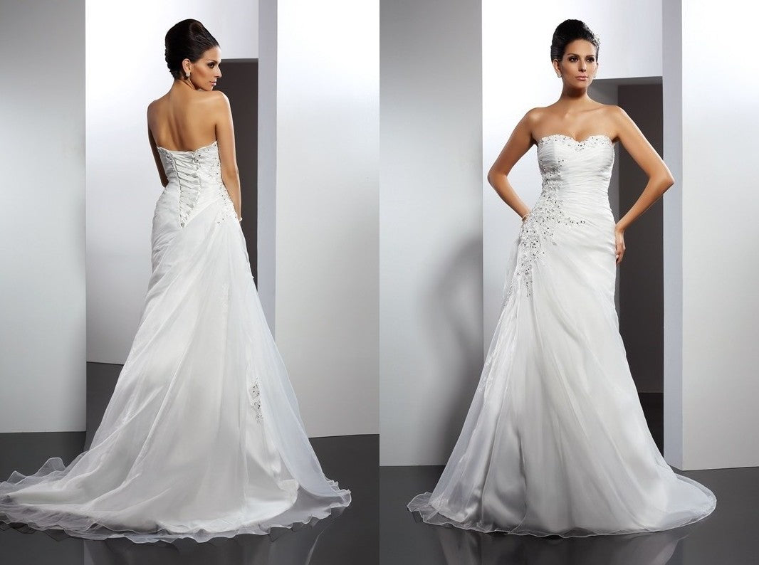 A-Line/Princess Sweetheart Applique Sleeveless Long Organza Wedding Dresses DEP0006515