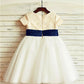 A-line/Princess Scoop Short Sleeves Bowknot Tea-Length Tulle Flower Girl Dresses DEP0007878
