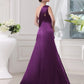 A-Line/Princess One-shoulder Sleeveless Elastic Woven Satin Pleats Long Dresses DEP0004245