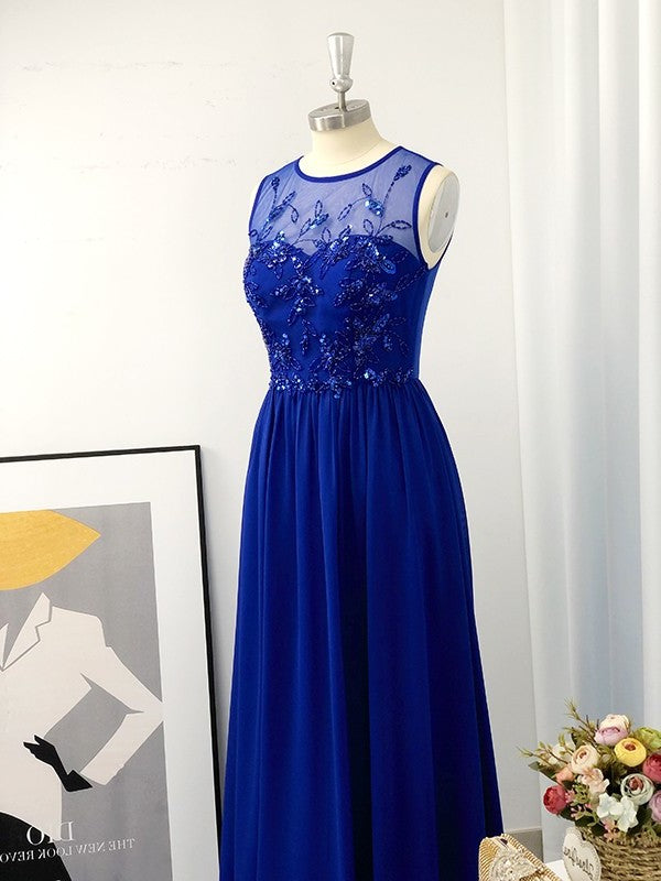 A-Line/Princess Chiffon Paillette Scoop Sleeveless Floor-Length Dresses DEP0004679