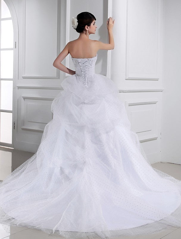 Ball Gown Beading Sweetheart Sleeveless Applique Satin Tulle Wedding Dresses DEP0006947