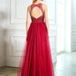 A-Line/Princess Scoop Sleeveless Floor-Length Beading Tulle Dresses DEP0002908