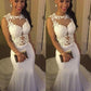 Trumpet/Mermaid Spandex Scoop Applique Sleeveless Court Train Wedding Dresses DEP0006151