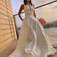 A-Line/Princess Satin Ruffles Scoop Sleeveless Sweep/Brush Train Wedding Dresses DEP0006204