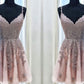 A-Line/Princess Tulle Beading Spaghetti Straps Sleeveless Short/Mini Homecoming Dresses DEP0002943