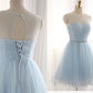 A-Line/Princess Scoop Beading Sleeveless Short/Mini Tulle Dresses DEP0008133