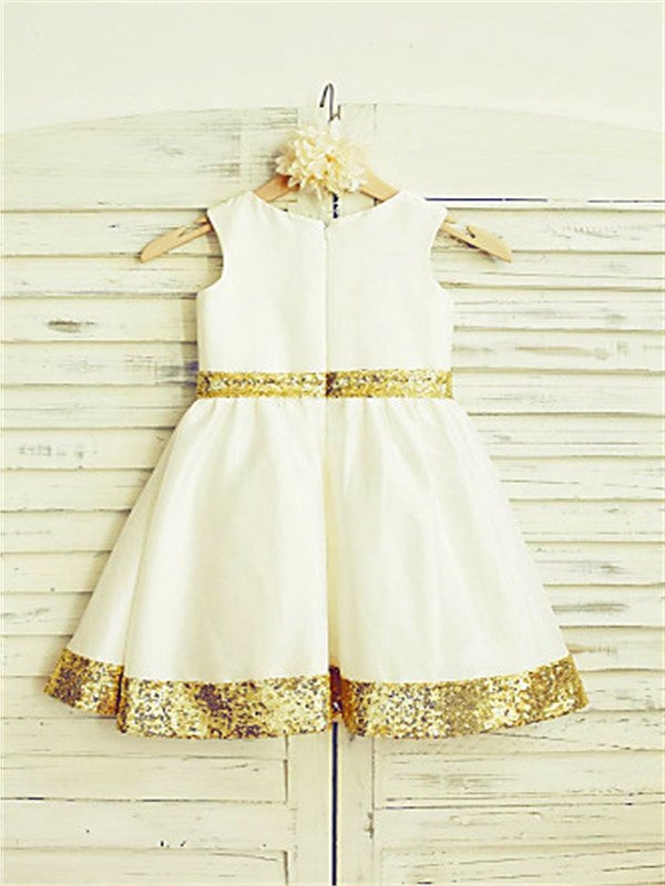 A-line/Princess Scoop Sleeveless Sequin Tea-Length Satin Flower Girl Dresses DEP0007738
