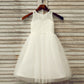 A-Line/Princess Tulle Lace Scoop Sleeveless Tea-Length Flower Girl Dresses DEP0007524