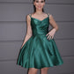 A-Line/Princess Satin Ruched Straps Sleeveless Short/Mini Homecoming Dresses DEP0004457