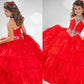 Ball Gown Halter Sequin Rhinestone Sleeveless Long Organza Flower Girl Dresses DEP0007537