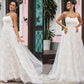 A-Line/Princess Lace Ruffles Spaghetti Straps Sleeveless Sweep/Brush Train Wedding Dresses DEP0006402