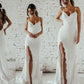 Sheath/Column Spaghetti Straps Ruched Sleeveless Sweep/Brush Train Wedding Dresses DEP0006512