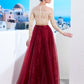 A-Line/Princess Sheer Neck Floor-Length Long Sleeves Applique Organza Dresses DEP0002909
