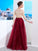 A-Line/Princess Sheer Neck Floor-Length Long Sleeves Applique Organza Dresses DEP0002909
