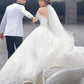 Ball Gown Off-the-Shoulder Lace Short Sleeves Tulle Court Train Wedding Dresses DEP0006176