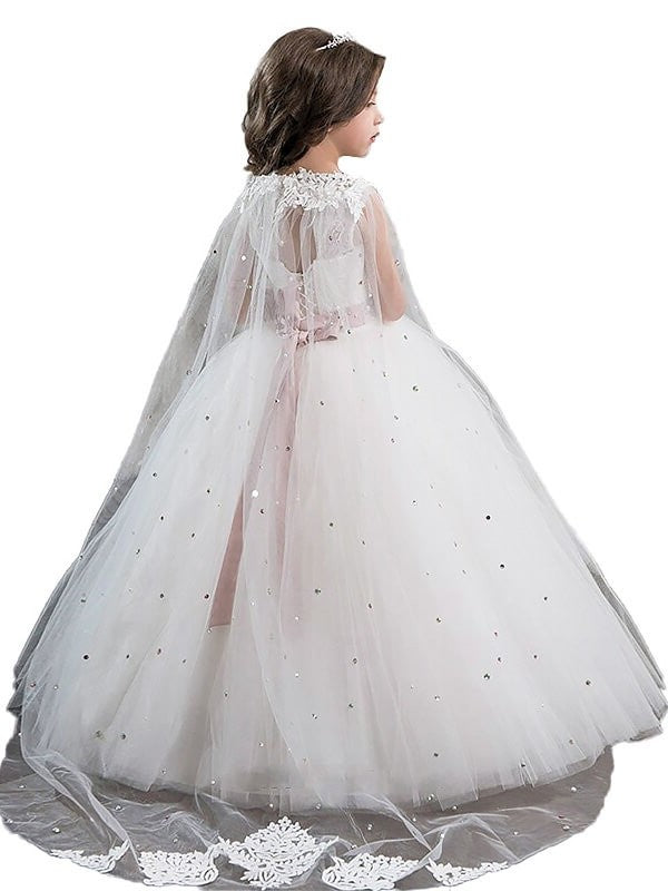 Ball Gown Jewel Sleeveless Beading Floor-Length Tulle Flower Girl Dresses DEP0007652