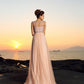 A-Line/Princess Bateau Lace Sleeveless Long Chiffon Dresses DEP0002648