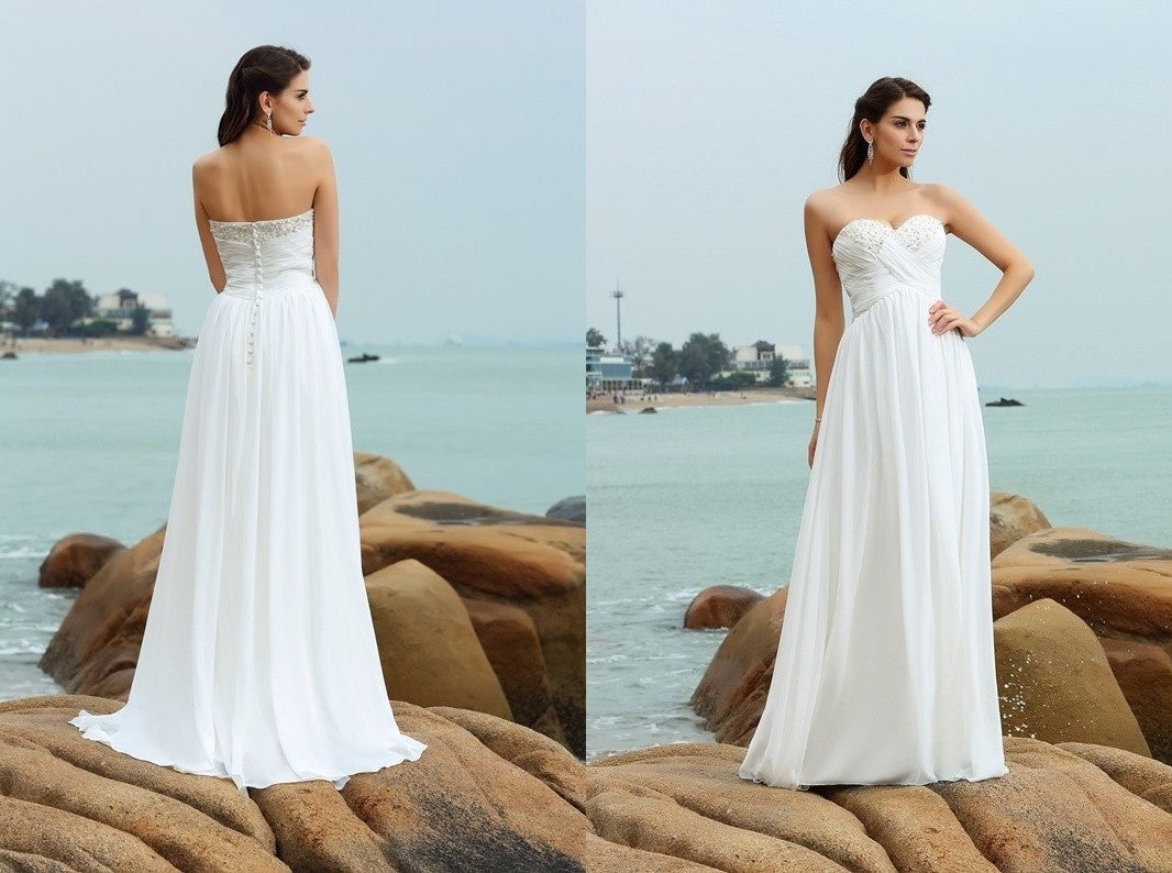 A-Line/Princess Sweetheart Beading Sleeveless Long Chiffon Beach Wedding Dresses DEP0006539