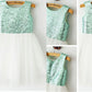A-line/Princess Scoop Sleeveless Sequin Tea-Length Tulle Flower Girl Dresses DEP0007761
