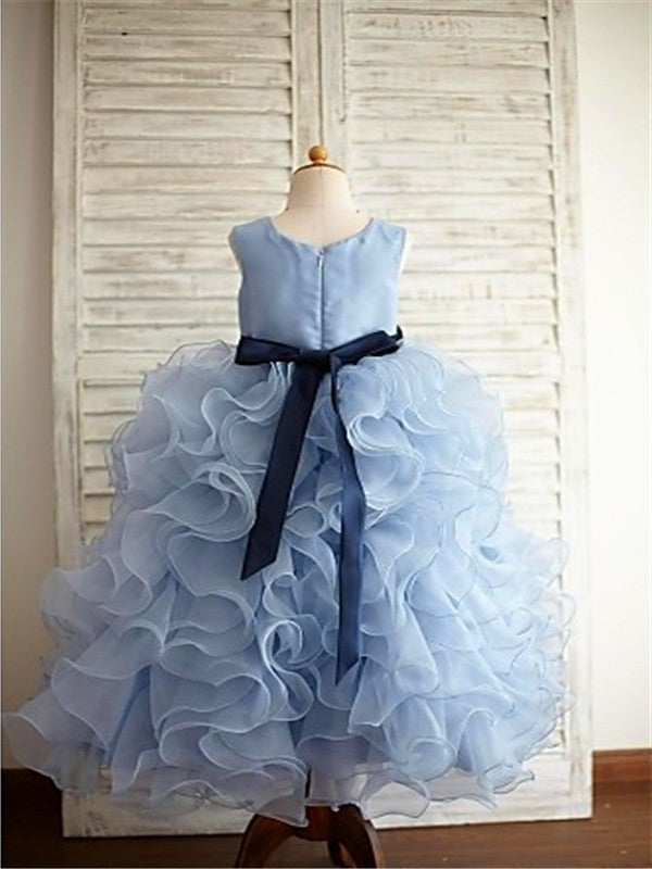 Ball Gown Sleeveless Scoop Ruffles Floor-Length Organza Flower Girl Dresses DEP0007486