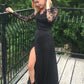 A-Line/Princess Long Sleeves V-neck Floor-Length Lace Chiffon Applique Dresses DEP0002323
