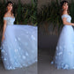 A-Line/Princess Tulle Applique Sleeveless Off-the-Shoulder Floor-Length Two Piece Dresses DEP0001635