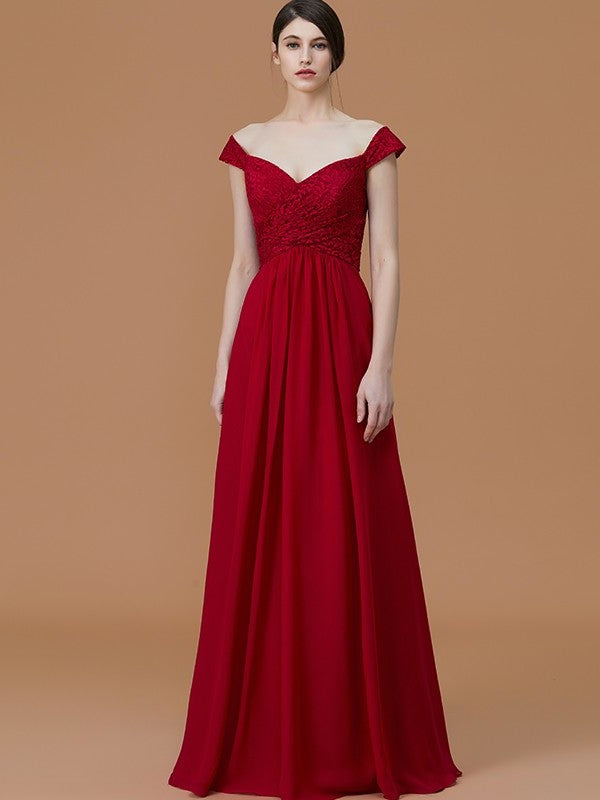A-Line/Princess V-neck Sleeveless Floor-Length Lace Chiffon Bridesmaid Dresses DEP0005569