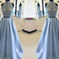 Ball Gown High Neck Sleeveless Floor-Length Applique Satin Two Piece Dresses DEP0001869