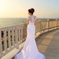 Sheath/Column V-neck Beading Sleeveless Long Chiffon Beach Wedding Dresses DEP0006314