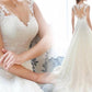 A-Line/Princess Sleeveless V-neck Court Train Applique Lace Wedding Dresses DEP0006590