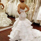 Trumpet/Mermaid Sleeveless Sweetheart Chapel Train Ruffles Applique Lace Organza Wedding Dresses DEP0006468