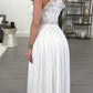 A-Line/Princess Sleeveless Halter Floor-Length Chiffon Lace Dresses DEP0002413