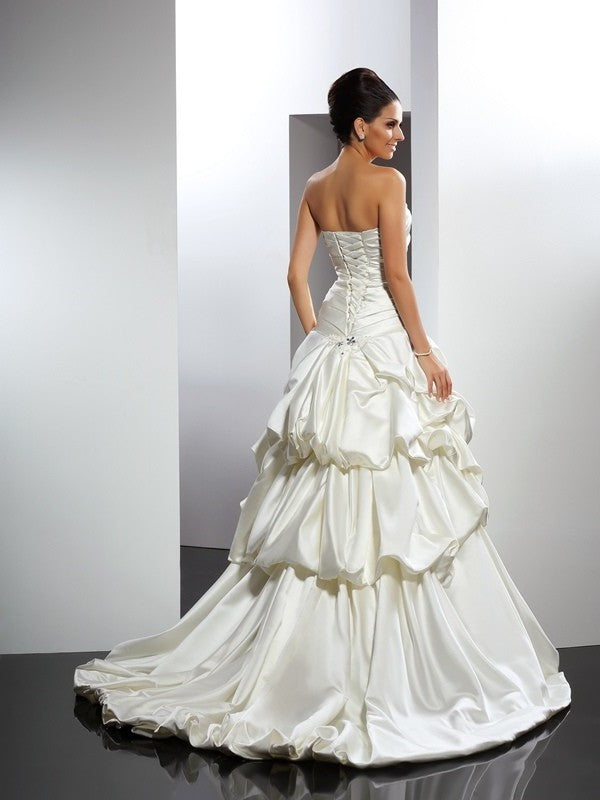Ball Gown Sweetheart Sleeveless Long Satin Wedding Dresses DEP0006898