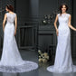 Sheath/Column High Neck Lace Sleeveless Long Lace Wedding Dresses DEP0006844