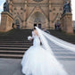 Trumpet/Mermaid V-neck Tulle Lace 3/4 Sleeves Court Train Wedding Dresses DEP0006444