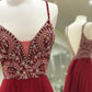A-Line/Princess Sleeveless Spaghetti Straps Chiffon Floor-Length Beading Dresses DEP0001973