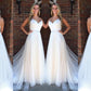 A-Line/Princess Scoop Sleeveless Applique Court Train Tulle Wedding Dresses DEP0006290