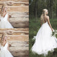 A-Line/Princess Sleeveless V-neck Spaghetti Straps Court Train Lace Tulle Wedding Dresses DEP0006262