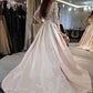 A-Line/Princess Satin Applique V-neck Long Sleeves Sweep/Brush Train Wedding Dresses DEP0006826