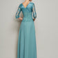 A-Line/Princess V-neck 3/4 Sleeves Lace Long Chiffon Mother of the Bride Dresses DEP0007274