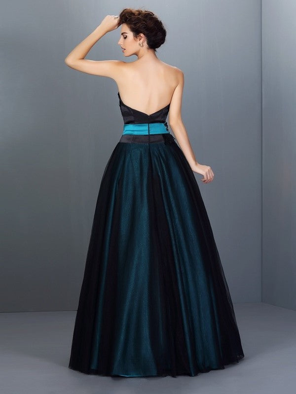 Ball Gown Strapless Feathers/Fur Sleeveless Long Elastic Woven Satin Quinceanera Dresses DEP0004004