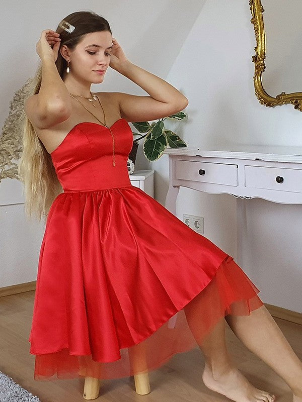 A-Line/Princess Satin Sleeveless Ruffles Sweetheart Short/Mini Homecoming Dresses DEP0004650
