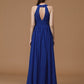 A-Line/Princess Halter Sleeveless Floor-Length Ruched Chiffon Bridesmaid Dresses DEP0005591